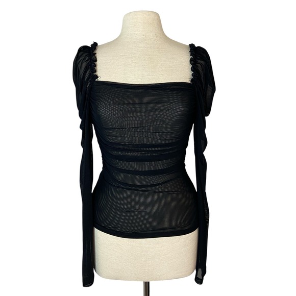 SHEIN Tops - SHEIN Top Black Sheer Ruched Mesh Long Sleeve Y2K Whimsgoth Womens Small Bodycon